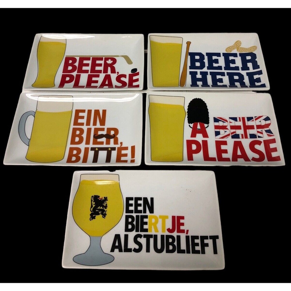Set Of 5 Crate‎ & Barrel Beer Sampler Appetizer Tid Bit Plates Man Cave Decor